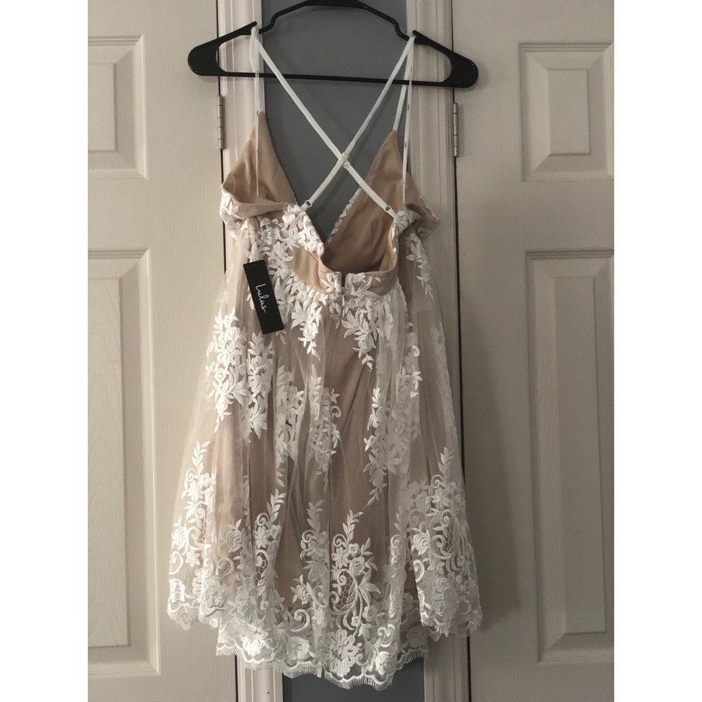 White lace backless skater dress